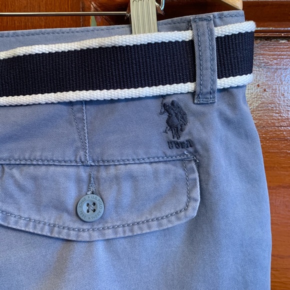 Belted Flat Front Blue Shorts - Picture 3 of 4